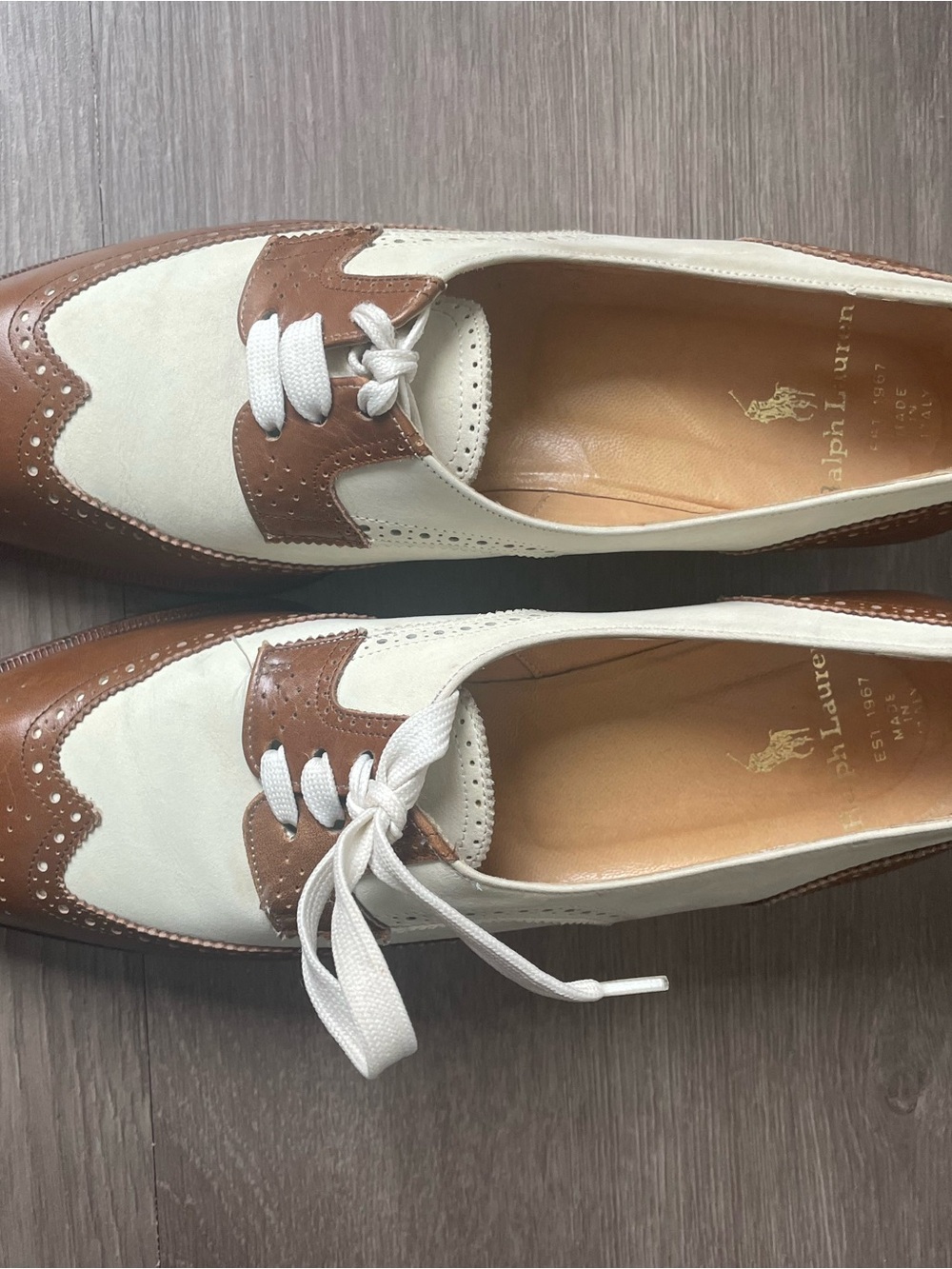 Vintage Ralph Lauren Two-Tone Brown and Cream Wingtip Oxfords 6.5 Shoes
